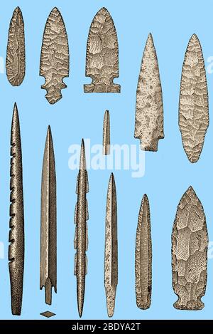 Mesolithic and Neolithic Flint Tools Stock Photo