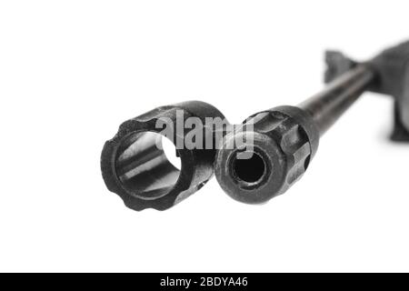 Barrel of an air rifle isolated on white Stock Photo