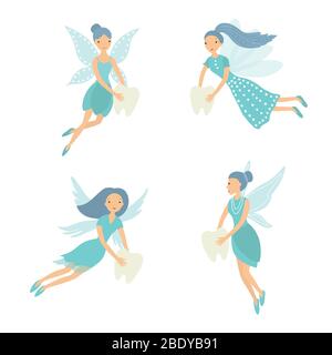 Set tooth fairy. Vector illustration isolated on white background. Stock Vector