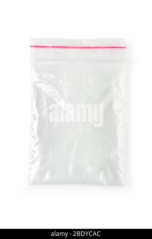 Plastic bag with a plastic lock close-up isolated on white Stock Photo