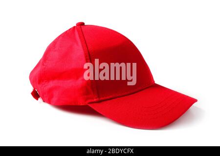 Red baseball cap close up isolated on white background Stock Photo