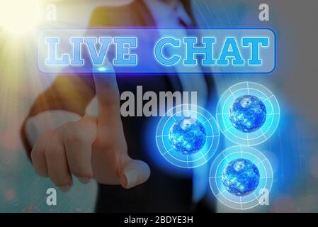 Handwriting text writing Live Chat. Conceptual photo talking with friend or someone through internet and PC phone Elements of this image furnished by Stock Photo