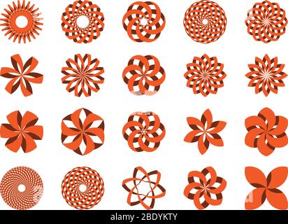 Set of 20 abstract orange 3d illustrations icons in vector format. Can be used as logo, in branding or for different graphic design layouts. Stock Vector