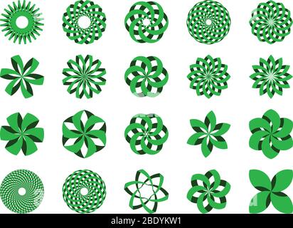 Set of 20 abstract green 3d illustrations icons in vector format. Can be used as logo, in branding or for different graphic design layouts. Stock Vector