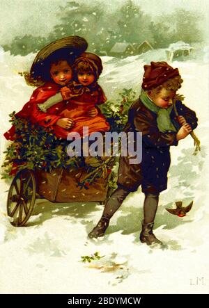 Season's Greetings, Happy Holidays, 1888 Stock Photo