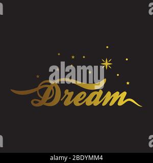 Calligraphic golden word "dream" surrounded by stars Stock Vector
