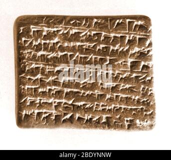 Cuneiform inscription on a clay tablet, ancient Babylon. Hand-colored ...