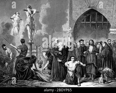 Spanish Inquisition, Burning Heretics at Stake Stock Photo