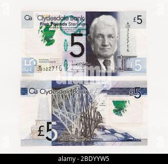 Scottish five pound note from Clydesdale Bank honouring renowned Scottish engineer William Arrol Stock Photo