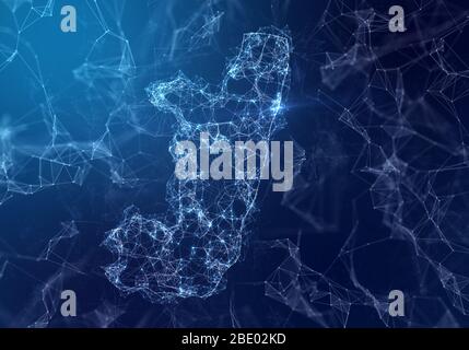 The map of Republic of the indicating a connected web of dots and lines. (series) Stock Photo