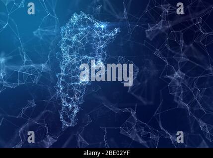 The map of Argentina indicating a connected web of dots and lines. (series) Stock Photo