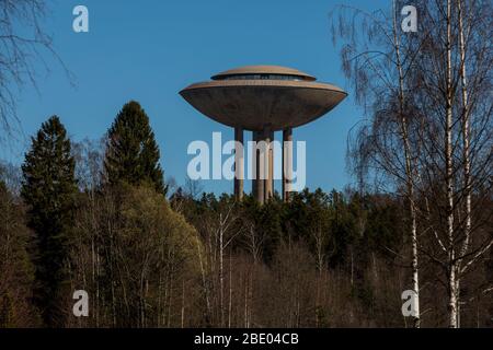 Old water tower turned into a restaurant and observation deck in Espoo with no people Stock Photo