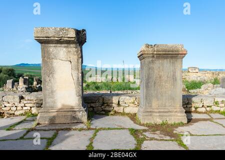 Grave Markers at the Roman Ruins of Volubilis in Morocco Stock Photo