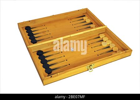 Backgammon game. Backgammon board isolate on a white background close-up. Stock Photo