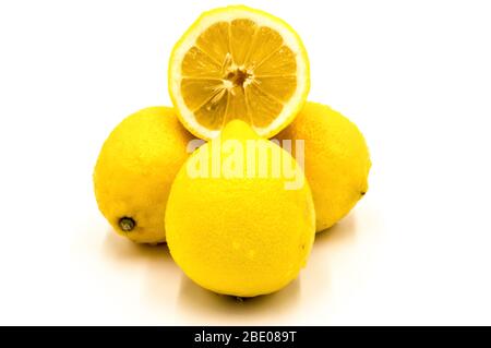 Composition with lemons isolated on white background. Stock Photo