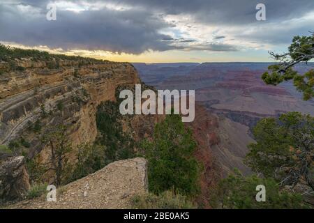 sunset at hopi point on the rim trail at the south rim of grand canyon in arizona in the usa Stock Photo