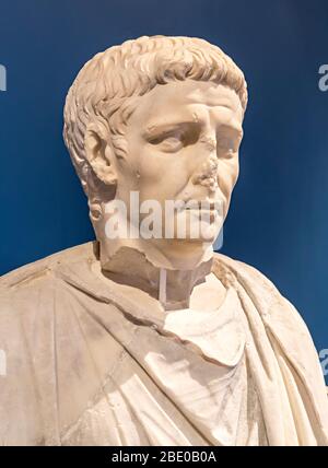 Bust of Claudius, 1st century AD, at the museum for the Roman villa, Domus Romana, Rabat, Malta Stock Photo