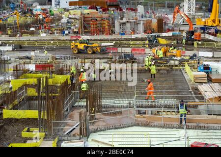 Workers at construction site at Stratford, London England United Kingdom UK Stock Photo