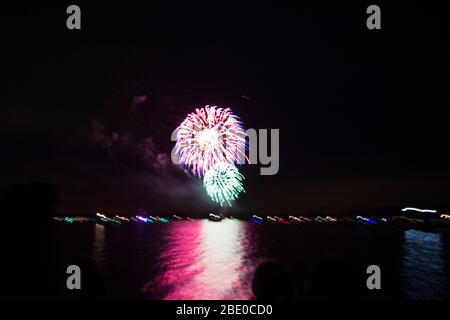 Fireworks Over Seneca Lake, Ohio Stock Photo