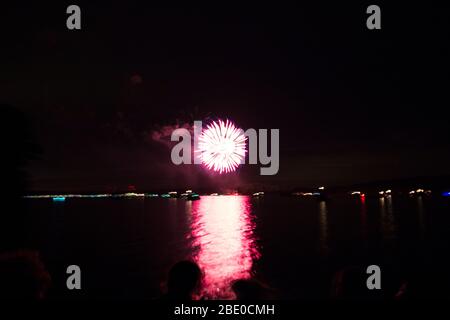 Fireworks Over Seneca Lake, Ohio Stock Photo