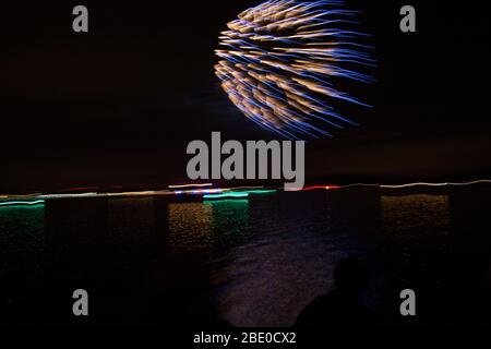 Fireworks Over Seneca Lake, Ohio Stock Photo