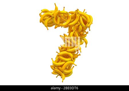 Number 7 from bananas, 3D rendering isolated on white background Stock Photo