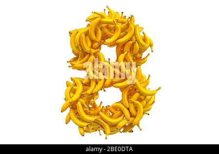 Number 8 from bananas, 3D rendering isolated on white background Stock Photo