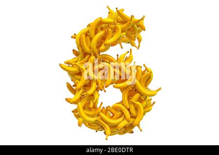 Number 6 from bananas, 3D rendering isolated on white background Stock Photo