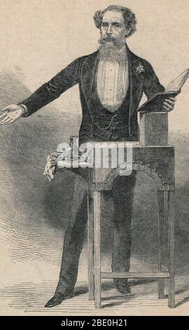 On March 15th, 1870 Dickens gave the last of his highly successful reading from his own works at St. James's Hall. From 'The Illustrated London News,' 1870. Charles John Huffam Dickens (February 7, 1812 - June 9, 1870) was an English author and social critic. He created some of the world's most memorable fictional characters and is regarded as the greatest novelist of the Victorian period. Dickens was the literary colossus of his age and his works enjoyed unprecedented fame. His 1843 novella, A Christmas Carol, is one of the most influential works ever written, and it remains popular and conti Stock Photo