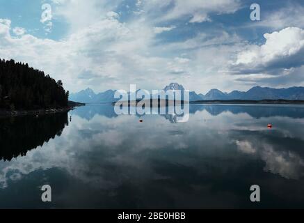 Jackson Lake near Teton National Park on a clear and calm day Stock Photo