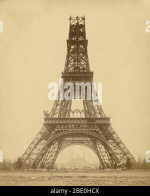 Eiffel Tower, Paris, France, November 23, 1888. This albumen silver print was made by Louis-Émile Durandelle (1839-1917) about four months before the tower's completion. Stock Photo