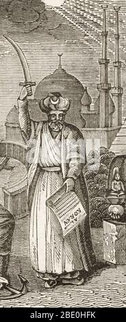 A figure symbolizing the religion of Islam from a wood engraving, made in 1834 by Charles A. Goodrich (1790-1862). Cropped version of BZ0254. Stock Photo