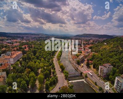 The Somes river crosses the city of Cluj Napoca.It passes near Cluj-Arena, where the main stage of the Untold festival is located. Plopilor neighbourh Stock Photo