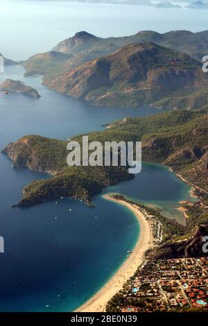 Aerial view of Oludeniz Lagoon in Fethiye, Turkey. Stock Photo