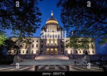 Rhode Island State House At Night Stock Photo