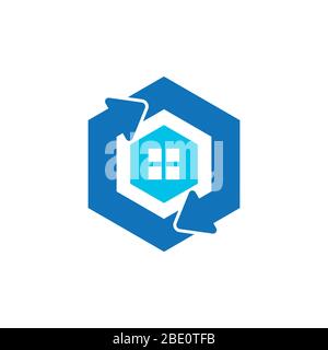 green refresh home hexagonal arrow symbol logo vector Stock Vector
