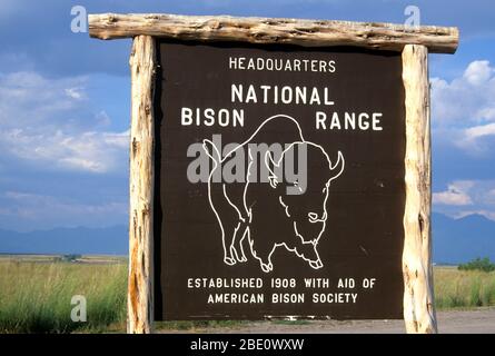 Refuge sign, National Bison Range, Montana Stock Photo