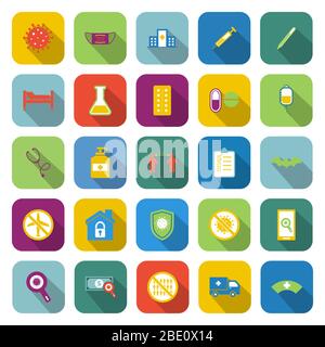 Coronavirus color icons with long shadow, stock vetor Stock Vector