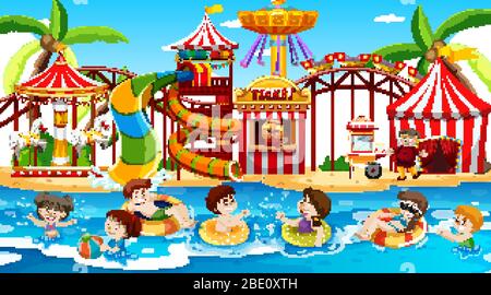 Scene with children swimming in the waterpark Stock Vector Image & Art ...