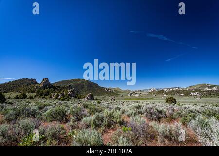 The City of Rocks in Idaho marked the halfway point of the California Trail and today offers rock climbing activities. Stock Photo