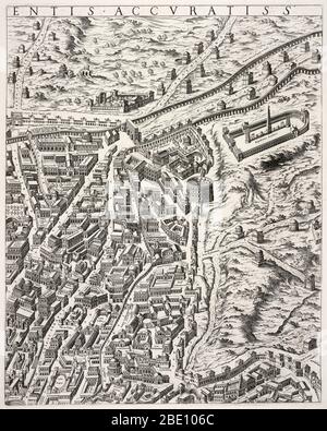 A map of a section of Rome (showing the Hippodrome at top right). Engraved by Etienne Du Pérac (d. 1604). This reprint was published in the 1600s by Giovanni Giacomo de Rossi (Johannes Jacobus de Rubeis) from the 1574 original. Stock Photo