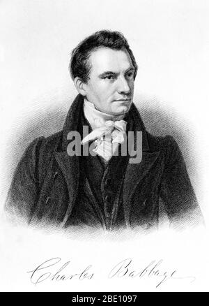 Charles Babbage (December 26, 1791 - October 18, 1871) was an English polymath. A mathematician, philosopher, inventor and mechanical engineer, he is best remembered for originating the concept of a digital programmable computer. Considered by some to be a 'father of the computer', Babbage is credited with inventing the first mechanical computer that eventually led to more complex electronic designs, though all the essential ideas of modern computers are to be found in Babbage's analytical engine. His varied work in other fields has led him to be described as 'pre-eminent' among the many polym Stock Photo