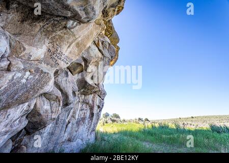 The City of Rocks in Idaho marked the halfway point of the California Trail and today offers rock climbing activities. Stock Photo