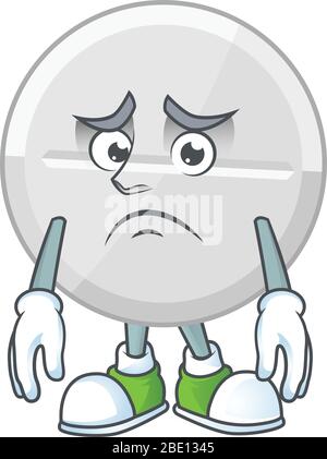 Cartoon picture of white pills with worried face Stock Vector