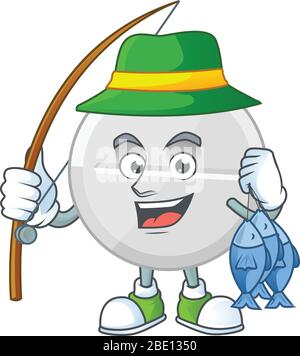 A Picture of white pills fisher mascot design catch a fish Stock Vector