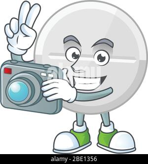 White pills photographer mascot design concept using an expensive camera Stock Vector