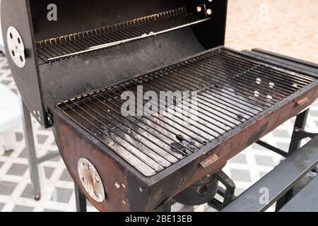 Grand outdoor BBQ grill metal stainless stove on backyard. Stock Photo