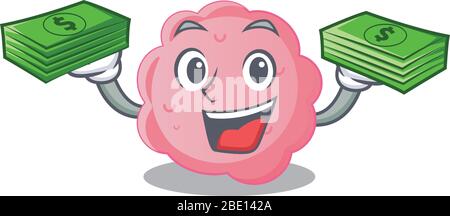 A wealthy anaplasma phagocytophilum cartoon character having money on hands Stock Vector