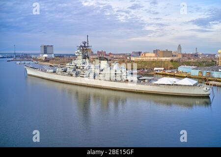 Battleship New Jersey on the Delaware River Camden Stock Photo