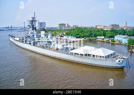 Battleship New Jersey on the Delaware River Camden Stock Photo